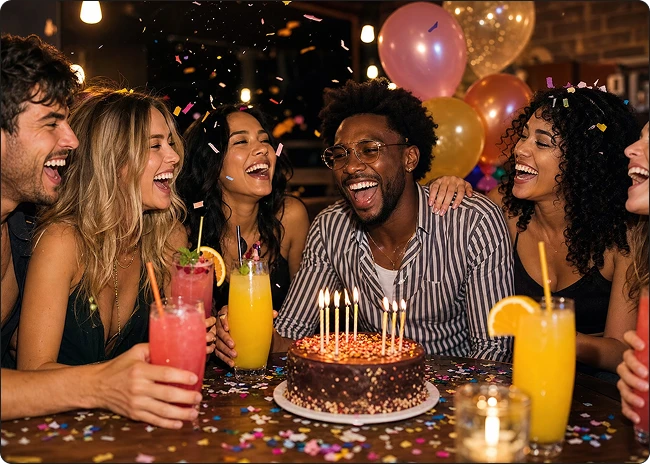 group of friends celebrating a birthday